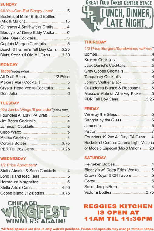 Reggies Menu Menu - Reggies Chicago