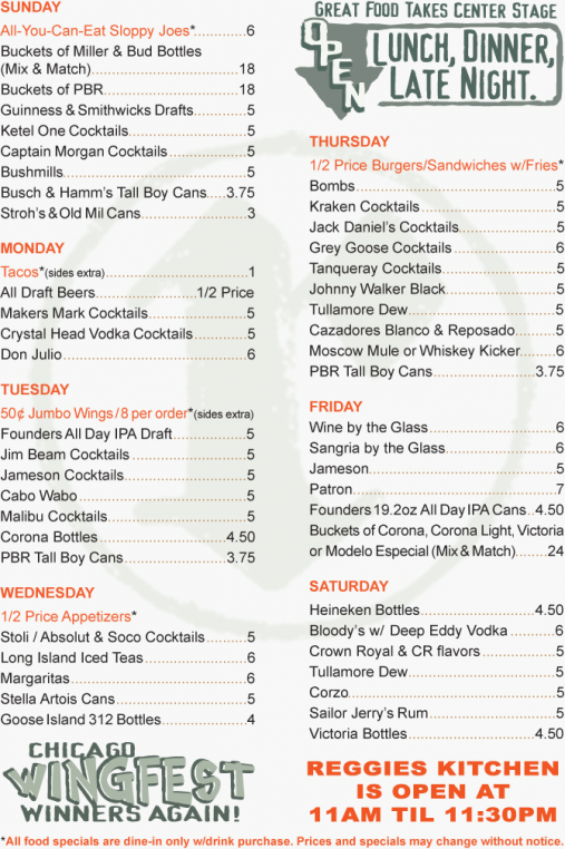 Menu reggies chicago